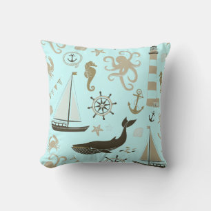 Light Blue Beach Seepferd Anchor Kissen