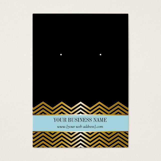 Light Blue Black Gold Zickzack Custom Earring Card (Vorderseite)