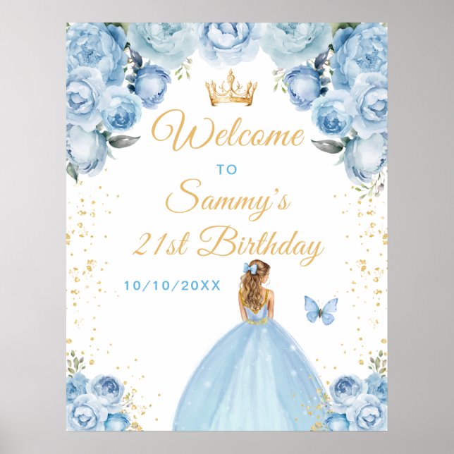 Light Blue Blonde Hair Princess Geburtstag Willkom Poster (Vorne)