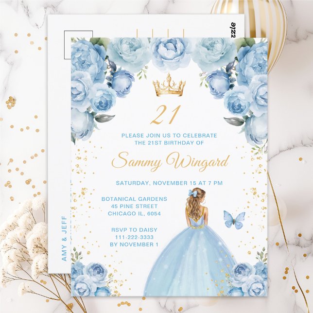 Light Blue Blonde Hair Princess Geburtstagsparty Postkarte (Von Creator hochgeladen)