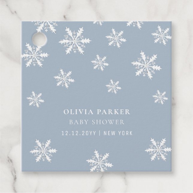 Light Blue Boho Winter Snowflake Babydusche Geschenkanhänger (Vorderseite)