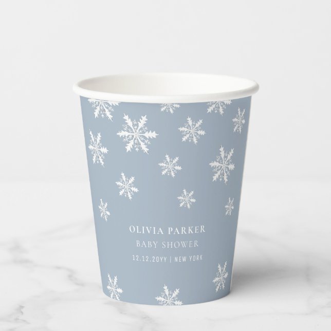 Light Blue Boho Winter Snowflake Babydusche Pappbecher (Rückseite)