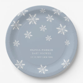 Light Blue Boho Winter Snowflake Babydusche Pappteller