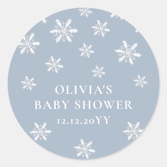 Light Blue Boho Winter Snowflake Babydusche Runder Aufkleber (Vorderseite)