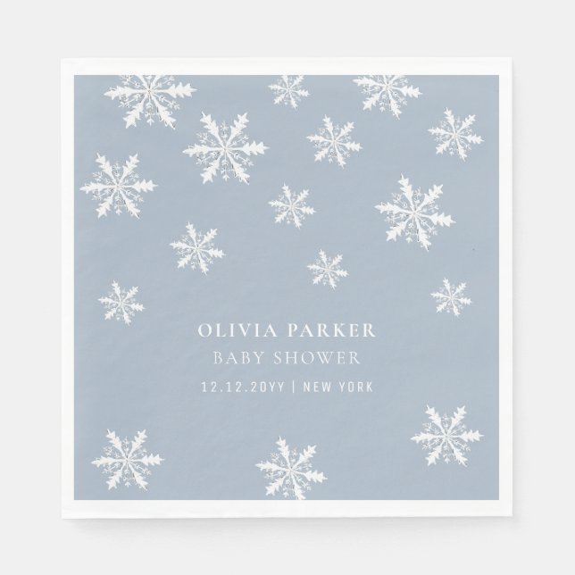 Light Blue Boho Winter Snowflake Babydusche Serviette (Vorderseite)