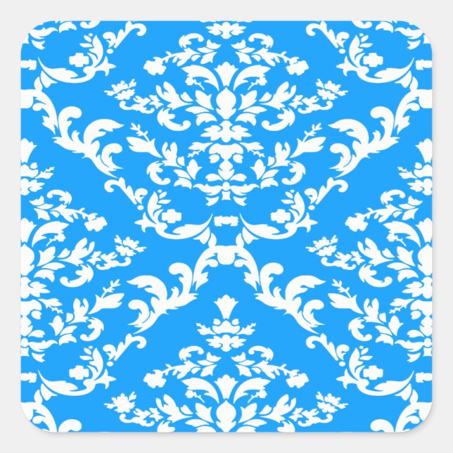 Light Blue Bold Damask bei Emporiomoffa Quadratischer Aufkleber (Vorderseite)