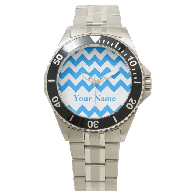 Light Blue Bold Zickzack mit Monogramm Armbanduhr (Vorderseite)