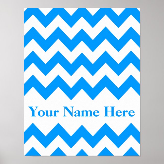 Light Blue Bold Zickzack mit Monogramm Poster (Vorne)