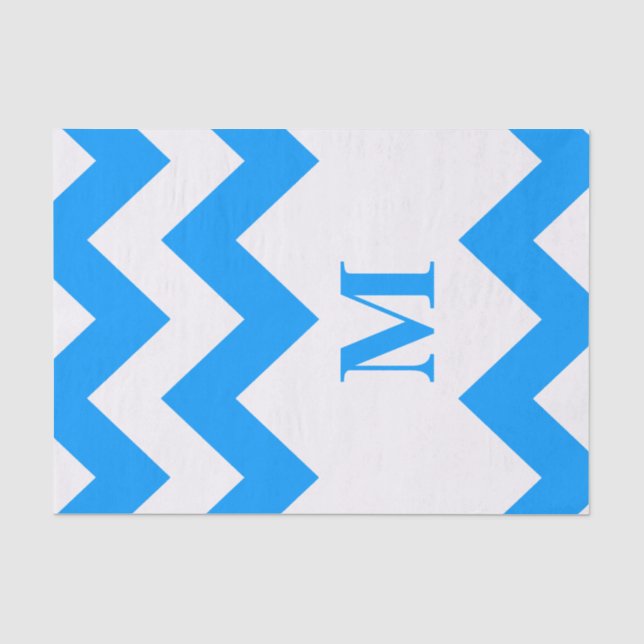 Light Blue Bold Zickzack mit Monogramm Seidenpapier (Vorderseite)