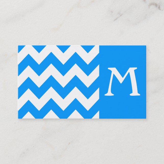 Light Blue Bold Zickzack Monogram Business Card Visitenkarte (Vorderseite)