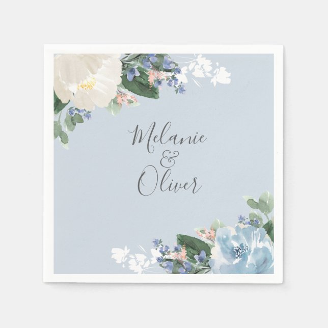 Light Blue Botanical Floral Wedding Napkins Serviette (Vorderseite)
