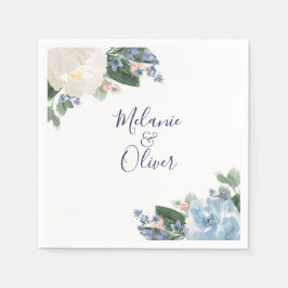 Light Blue Botanical Floral Wedding Napkins Serviette