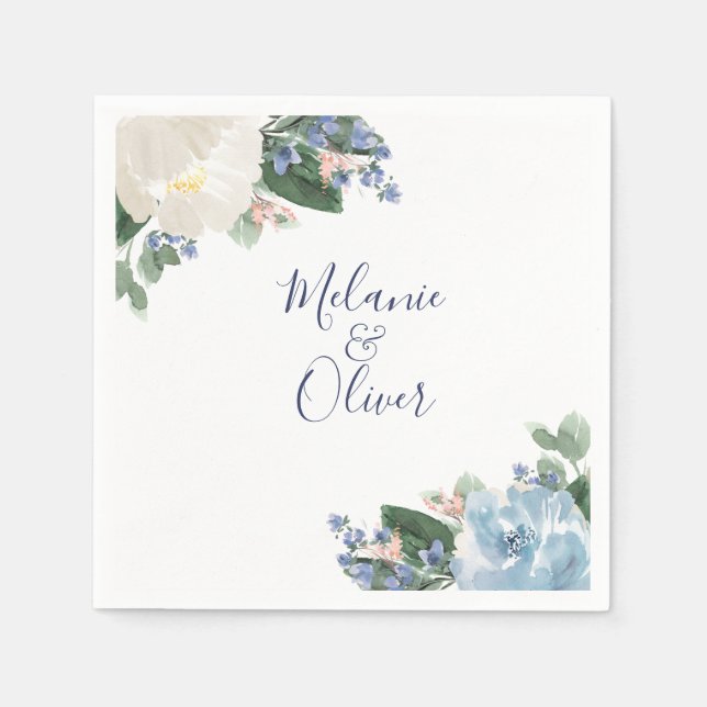 Light Blue Botanical Floral Wedding Napkins Serviette (Vorderseite)