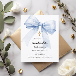 Light blue bow girl Confirmation invitation