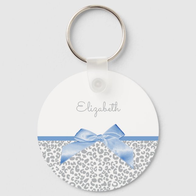 Light Blue Bow mit trendigem Leopard Print und Nam Schlüsselanhänger (Vorderseite)