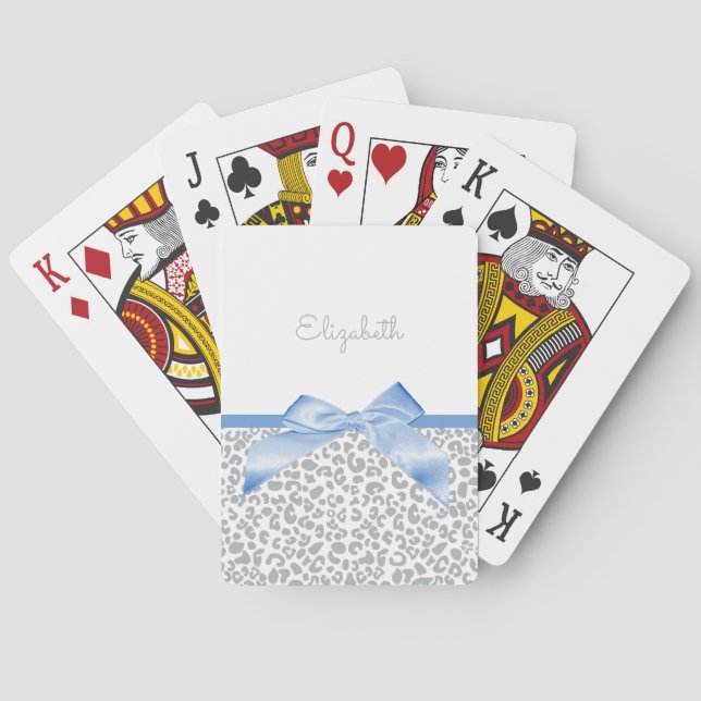 Light Blue Bow mit trendigem Leopard Print und Nam Spielkarten (Rückseite)