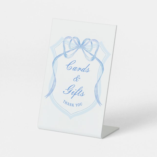 Light Blue Bow Wappen Cards & Geschenke Sockelschild (Vorderseite)