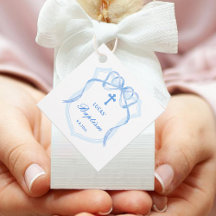 Light Blue Bow Wappen Taufe Anhänger Tags