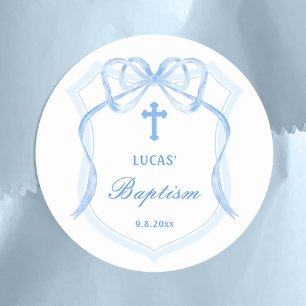 Light Blue Bow Wappen Taufe Runder Aufkleber
