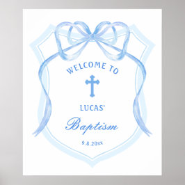 Light Blue Bow Wappen Taufe Willkommen Poster