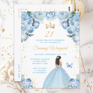 Light Blue Brünett Hair Princess Geburtstagsparty Postkarte