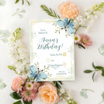 Light Blue Butterfly Watercolor Geburtstag