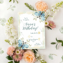 Light Blue Butterfly Watercolor Geburtstag Einladung