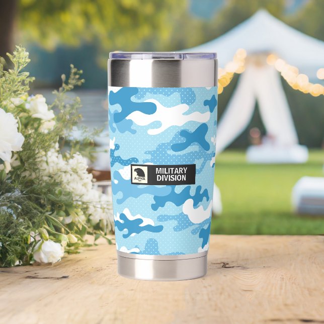 Light Blue Camouflage Pattern Thermobecher (Hochzeit (gedreht))