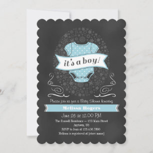 Light Blue Chalkboard Boy Baby Dusche einladen Einladung