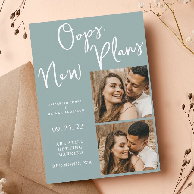 Light Blue Change Date Wedding Foto Postponement Save The Date (Von Creator hochgeladen)