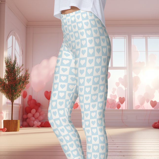 Light Blue Checkerboard Herz Valentine Leggings (Von Creator hochgeladen)
