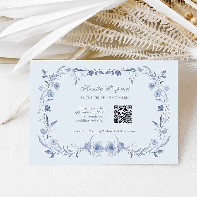 Light Blue Chinoiserie | QR Code Hochzeit RSVP Karte (Von Creator hochgeladen)
