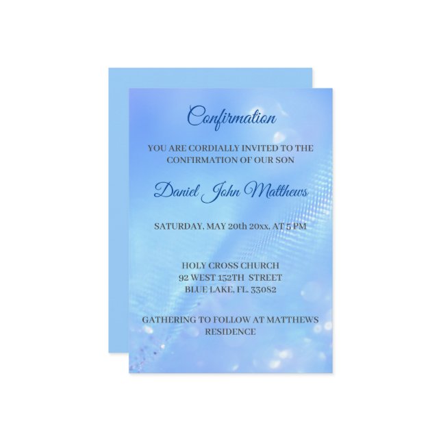 Light Blue Confirmation Zeremonie Einladung (Vorderseite/Rückseite Beispiel)