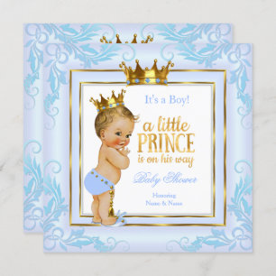 Light Blue Crown Prince Baby Dusche Blonde Einladung
