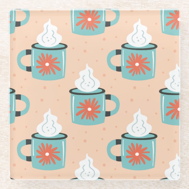 Light Blue Cup Nahtloses Muster. Glasuntersetzer (Vorderseite)