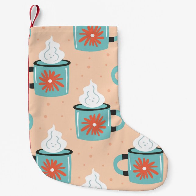 Light Blue Cup Nahtloses Muster. Kleiner Weihnachtsstrumpf (Vorderseite)