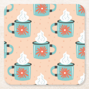 Light Blue Cup Nahtloses Muster. Rechteckiger Pappuntersetzer