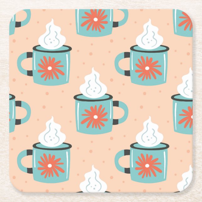 Light Blue Cup Nahtloses Muster. Rechteckiger Pappuntersetzer (Vorderseite)
