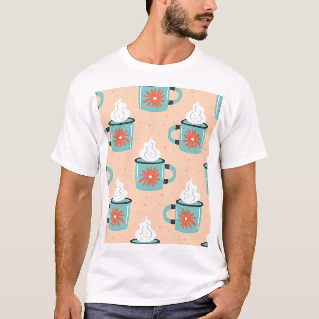 Light Blue Cup Nahtloses Muster. T-Shirt (Vorderseite)