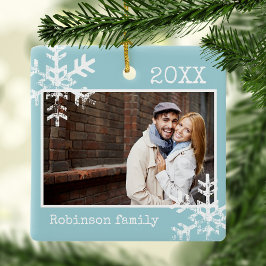 Light Blue Custom Foto Ornament mit Schneeflocken