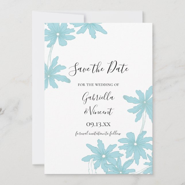Light Blue Daisies Wedding Save the Date (Vorderseite)