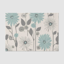 Light Blue Daisy Mid Century Modern Floral Seidenpapier