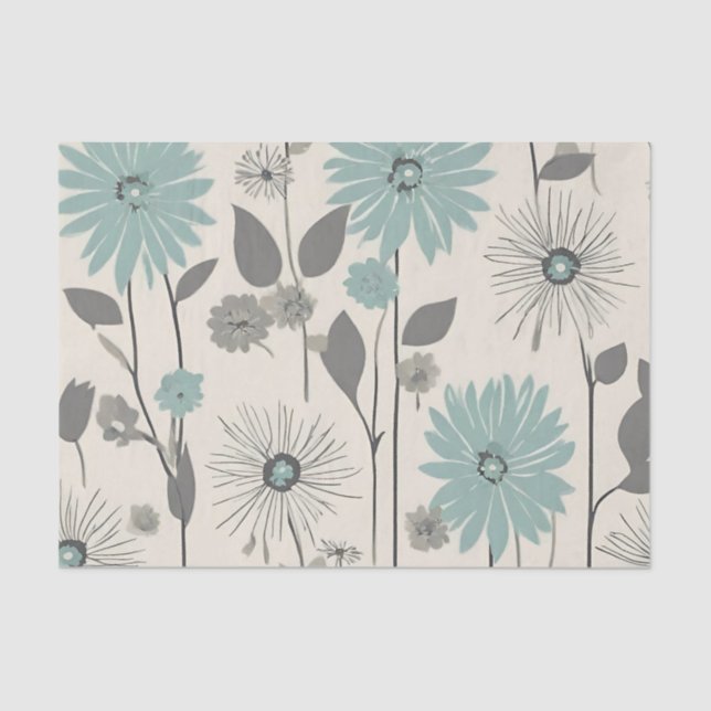 Light Blue Daisy Mid Century Modern Floral Seidenpapier (Vorderseite)