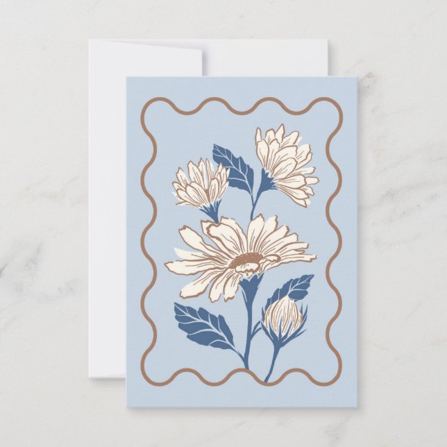 Light Blue Daisy Note Card mit Wavy Border Mitteilungskarte (Vorderseite)