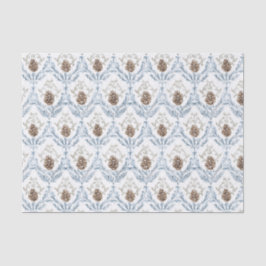 Light Blue Damask Pattern with Pine Cones Seidenpapier