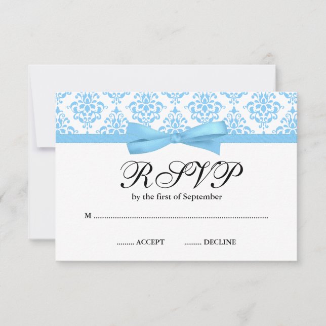 Light Blue Damask Ribbon Bow UAWG RSVP Karte (Vorderseite)