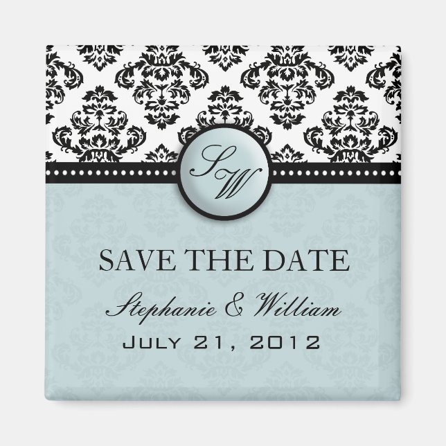 Light Blue Damask Wedding Save the Date Magnet (Vorne)