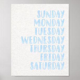 Light Blue Days of the Week Kids Kinderzimmer Post Poster