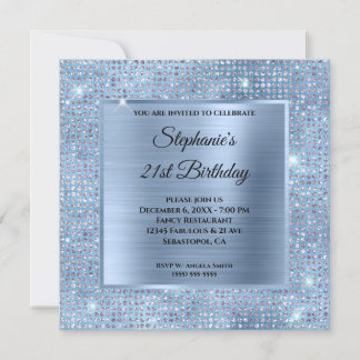 Light Blue Diamond Studded Foil 21. Geburtstag Einladung