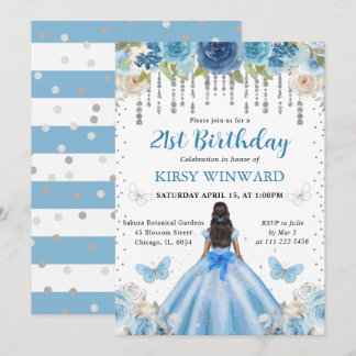 Light Blue Dress Dark Skin Princess Birthday Einladung